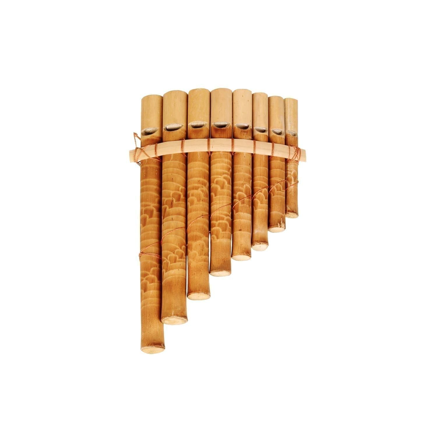 8 note Panpipes with graduated tubes bound to a curved wooden brace