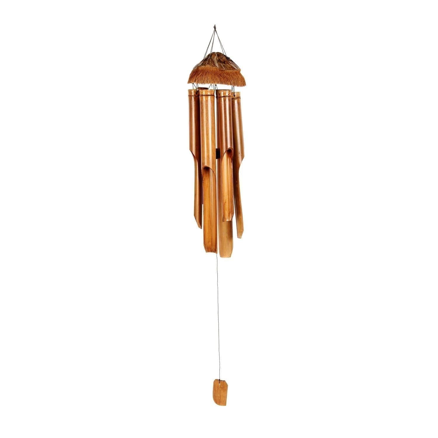Wind Chime 12 inch bamboo with coconut hat, hanging tubes and long clapper