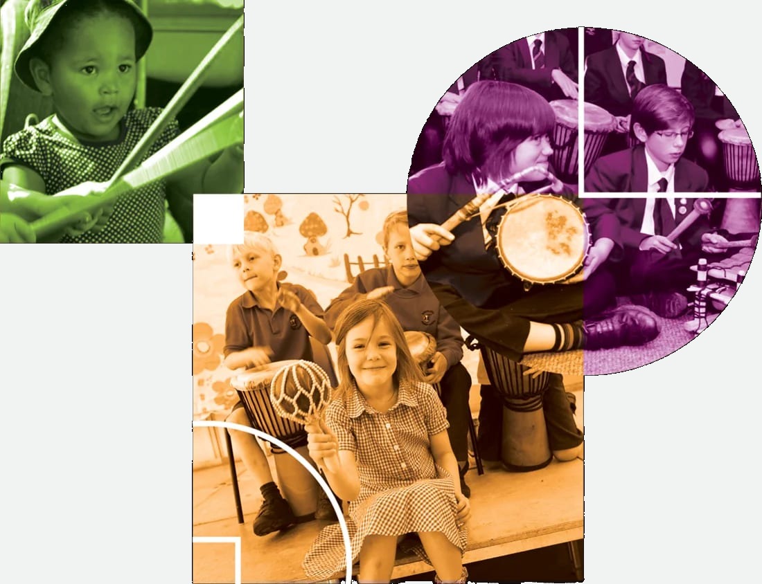 Children playing percussion instruments in school